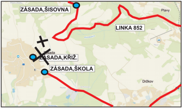 Mapa objízdné trasy bus