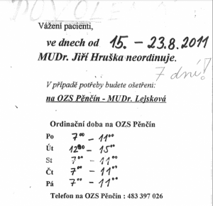 Dovolená v ordinaci MuDr. Hrušky