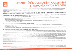 Upozornění k odstranění a okleštění stromoví a jiných porostů