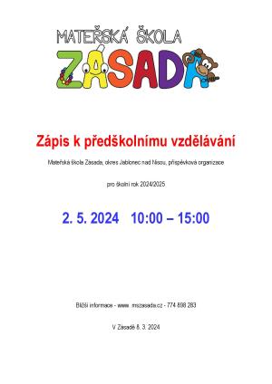 Zápis do Mateřské školy Zásada 1